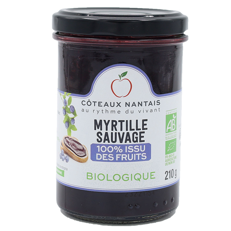 Fruits à tartiner myrtille bio 210g des Côteaux Nantais, idéal pour accompagner sur des tartines de pain, ou des crêpes...