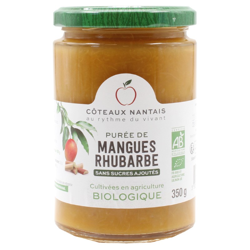 Purée mangue rhubarbe Bio - 350 g - Côteaux Nantais