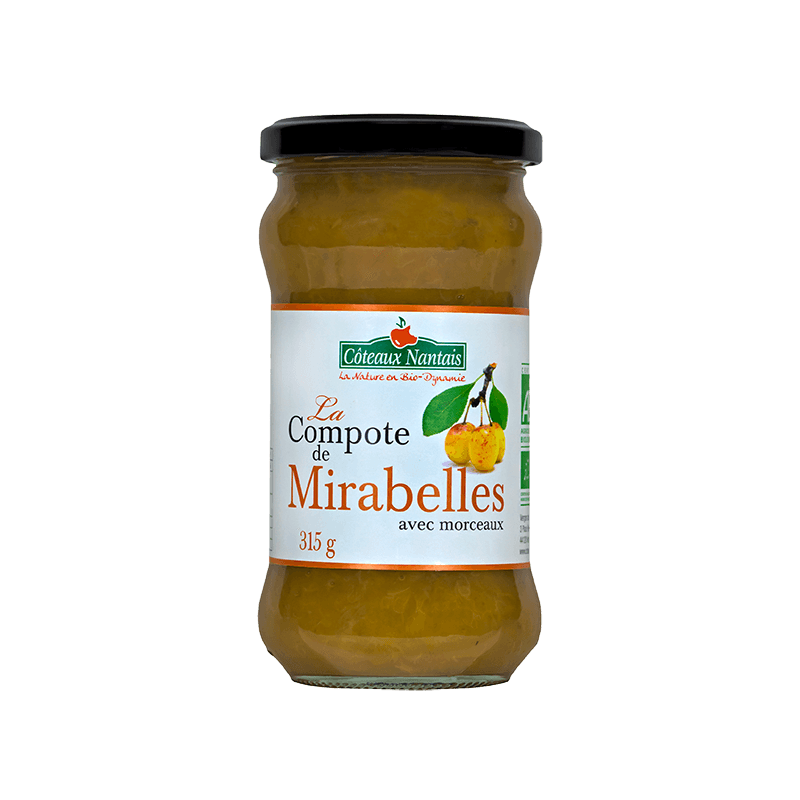 Compote de Mirabelles Bio - 315 g, des Côteaux Nantais, idéal pour ajouter une touche sucrée avec du sucre de canne