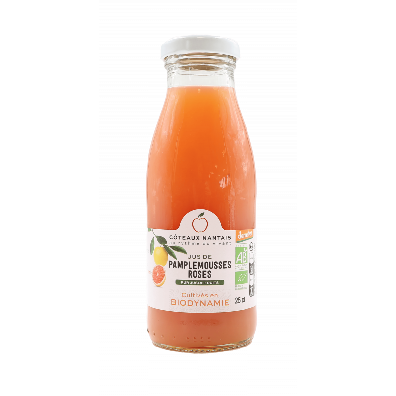 Jus de pamplemousses roses Bio Demeter - 25 cL des Côteaux Nantais, issus de fruits 100 % Bio de pamplemousses roses