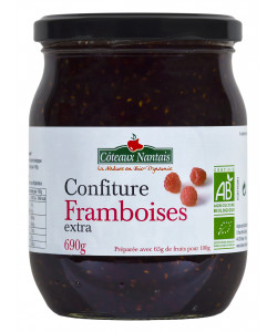 Confiture de framboises extra Bio - 690 g, Côteaux Nantais, idéal pour accompagner des tartines de pain, ou des crêpes...