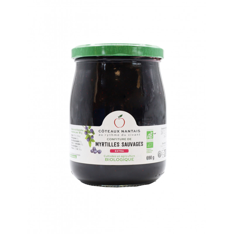 Confiture de myrtilles extra Bio - 690 g, Côteaux Nantais, idéal pour accompagner des tartines de pain, ou des crêpes...