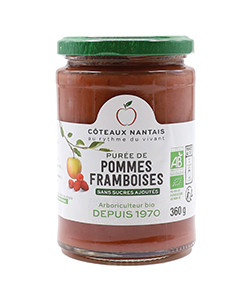 Purée pommes framboises Bio - 360 g idéal pour terminer les repas sans sucre et purs fruits pommes framboises