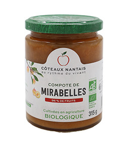 Compote de Mirabelles Bio - 315 g, des Côteaux Nantais, idéal pour ajouter une touche sucrée avec du sucre de canne