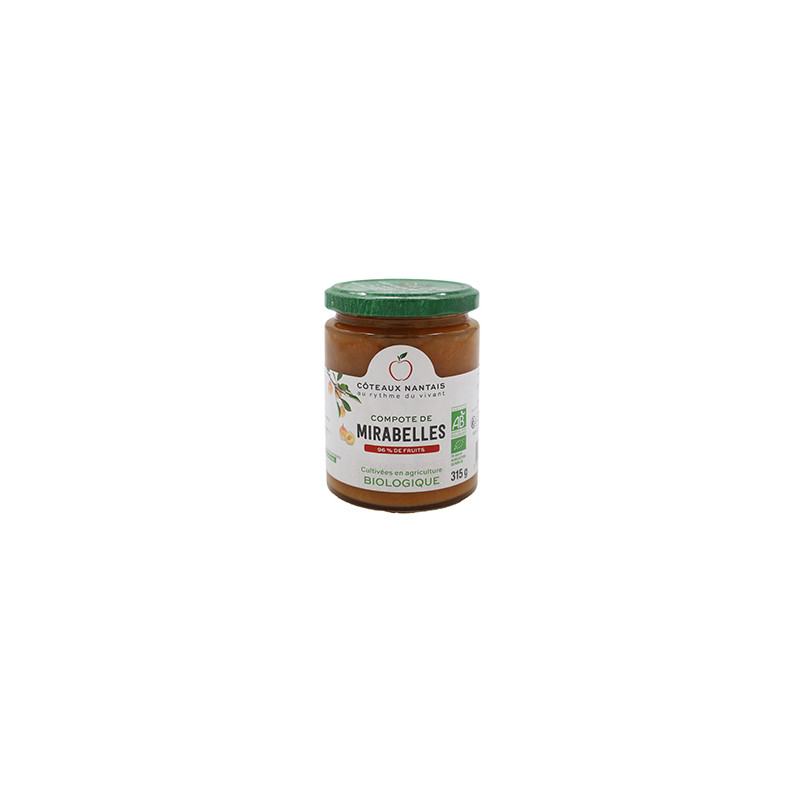 Compote de Mirabelles Bio - 315 g, des Côteaux Nantais, idéal pour ajouter une touche sucrée avec du sucre de canne