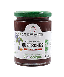 Compote de Quetsches Bio - 315 g, des Côteaux Nantais, idéal pour ajouter une touche sucrée avec du sucre de canne