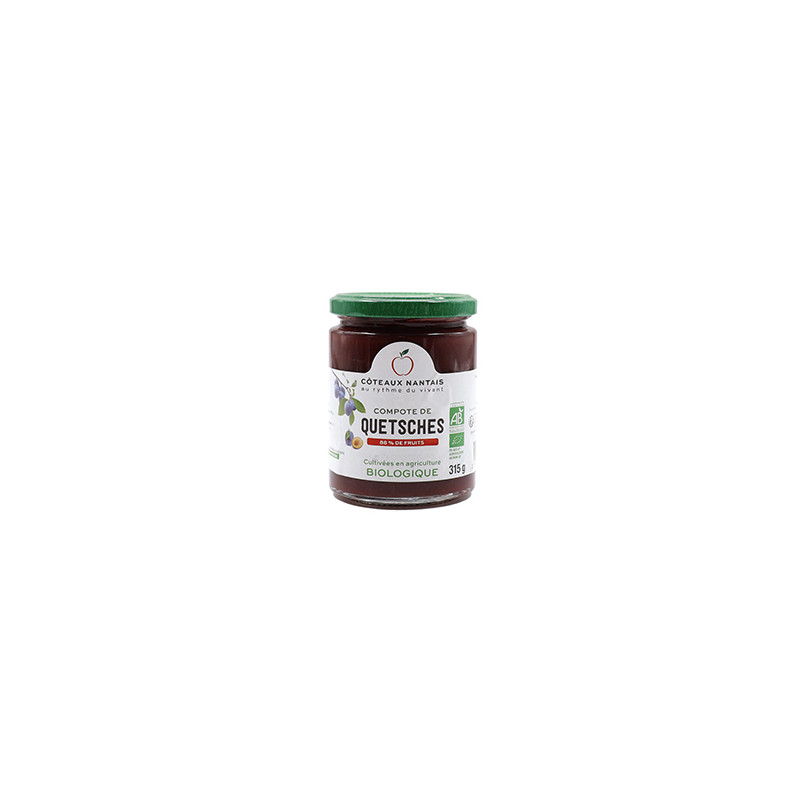 Compote de Quetsches Bio - 315 g, des Côteaux Nantais, idéal pour ajouter une touche sucrée avec du sucre de canne