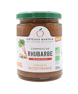 Compote de rhubarbe Bio Demeter - 315 g, des Côteaux Nantais, idéal pour ajouter une touche sucrée avec du sucre de canne