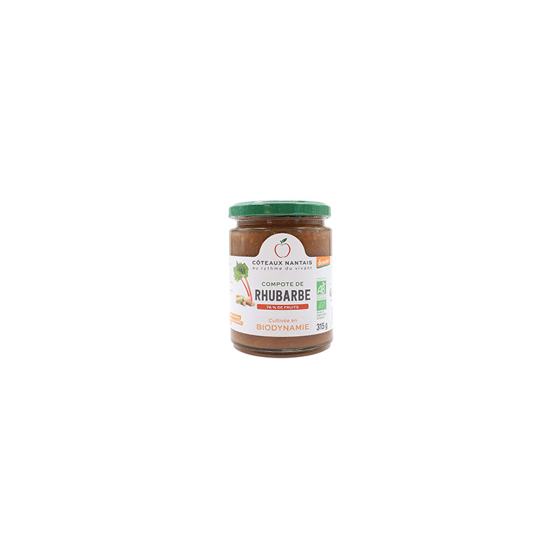 Compote de rhubarbe Bio Demeter - 315 g, des Côteaux Nantais, idéal pour ajouter une touche sucrée avec du sucre de canne