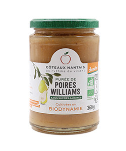 Purée de poires Williams Bio Demeter - 360 g idéal pour terminer les repas sans sucre et purs fruits poires Williams