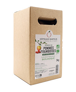 Purée pommes framboises Bio -3 kg idéal pour terminer les repas sans sucre et purs fruits pommes framboises