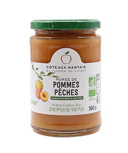 Purée de pommes pêches Bio - 360 g idéal pour terminer les repas sans sucre et purs fruits pommes pêches