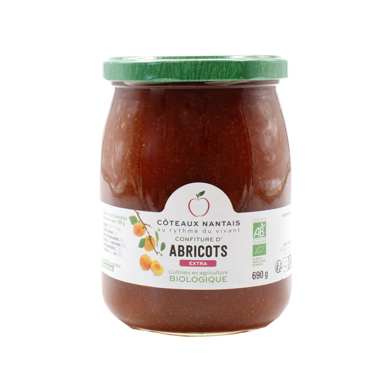 Confiture d'abricots extra Bio - 690 g, Côteaux Nantais, idéal pour accompagner des tartines de pain, ou des crêpes...