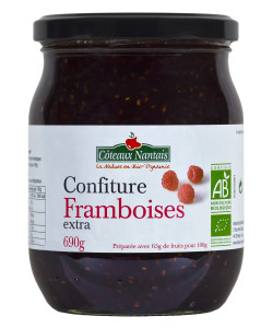 Confiture de framboises extra Bio - 690 g, Côteaux Nantais, idéal pour accompagner des tartines de pain, ou des crêpes...