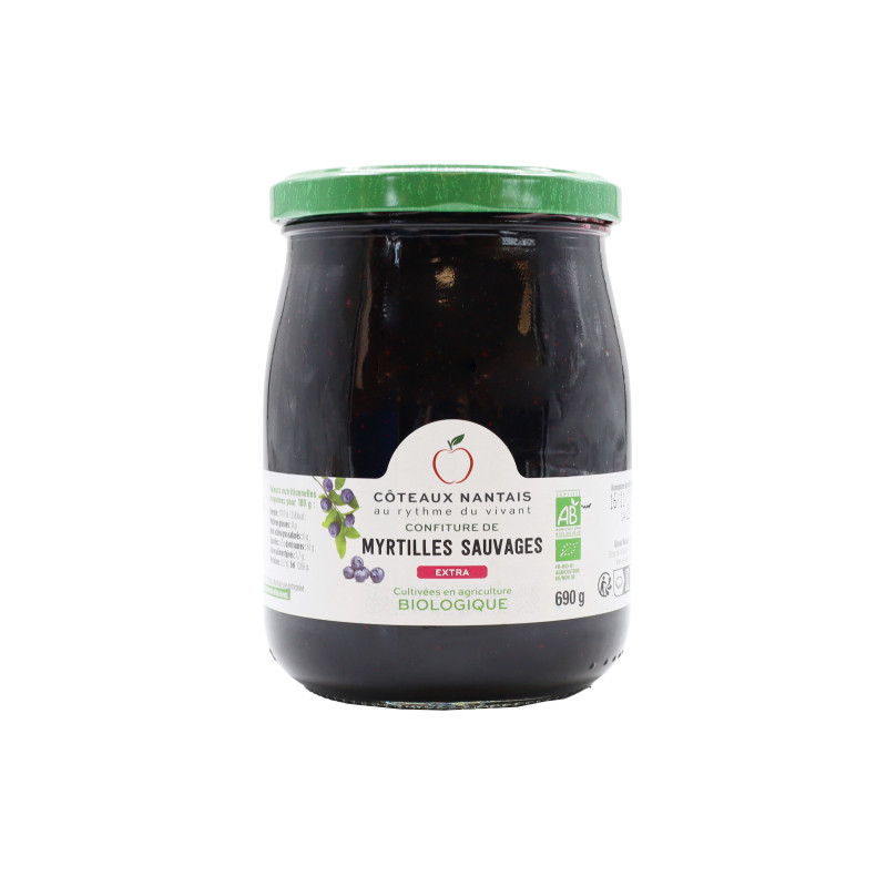 Confiture de myrtilles extra Bio - 690 g, Côteaux Nantais, idéal pour accompagner des tartines de pain, ou des crêpes...