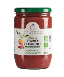 Purée pommes framboises Bio Demeter - 630 g idéal pour terminer les repas sans sucre et purs fruits pommes framboises