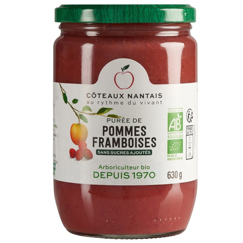 Purée pommes framboises Bio Demeter - 630 g idéal pour terminer les repas sans sucre et purs fruits pommes framboises